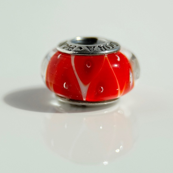 PANDORA Coral Murano Glass Charm 790926 Sterling Silver Core Retired Red Bead - Picture 2 of 13